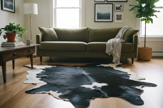 Schwarz-weißes Kuhfell im Wohnzimmer