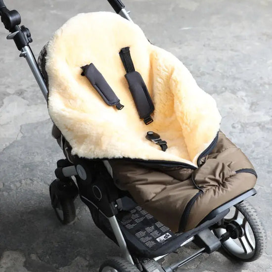 Premium Baby- Kinderwagenfußsack mit Lammfell (Champagner-Gold, Olive, Schlamm, Anthrazit, Dunkelblau oder Schwarz)