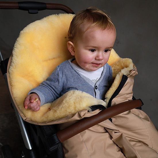 Premium Baby- Kinderwagenfußsack mit Lammfell (Champagner-Gold, Olive, Schlamm, Anthrazit, Dunkelblau oder Schwarz)