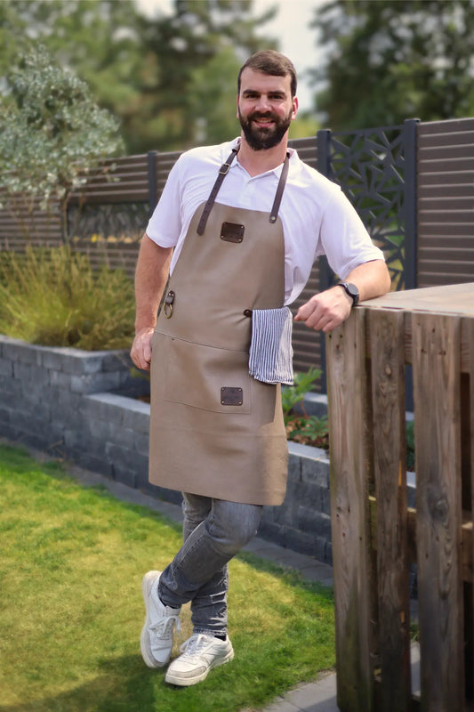Premium Leder-Grillschürze Smokegrau mit Personalisierung | extra Lang für über 1,9m  Gerberei Birke Fellshop