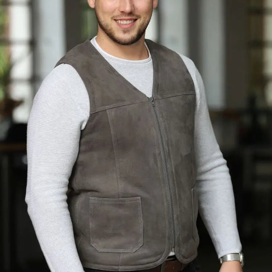 Lammfellweste - Gregor - mit Innentasche grau