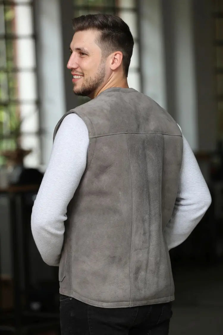 Lammfellweste - Gregor - mit Innentasche grau