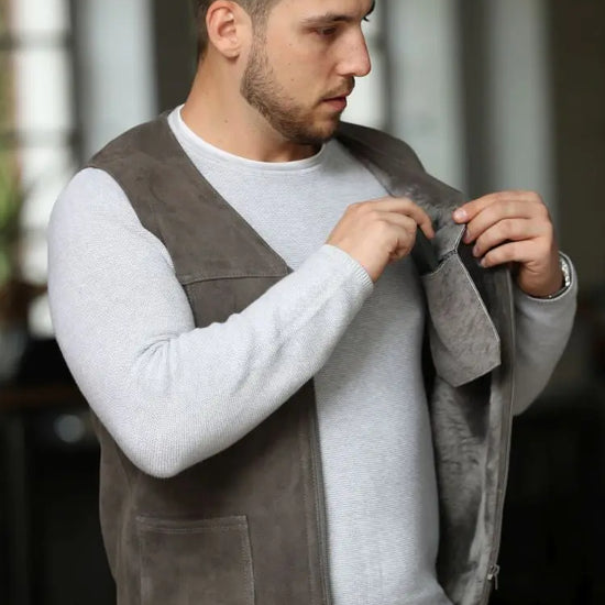 Lammfellweste - Gregor - mit Innentasche grau