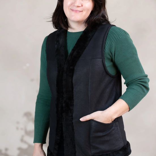 Lammfellweste Sarina Damen (Schwarz) Gerberei Birke