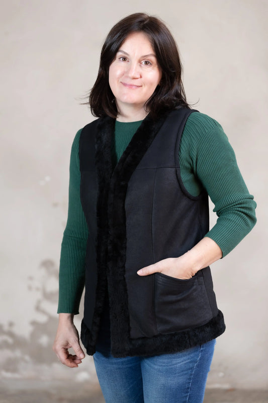 Lammfellweste Sarina Damen (Schwarz) Gerberei Birke