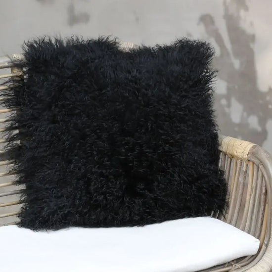 Tibet Lammfellkissen Schwarz