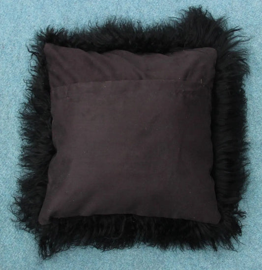 Tibet Lammfellkissen Schwarz