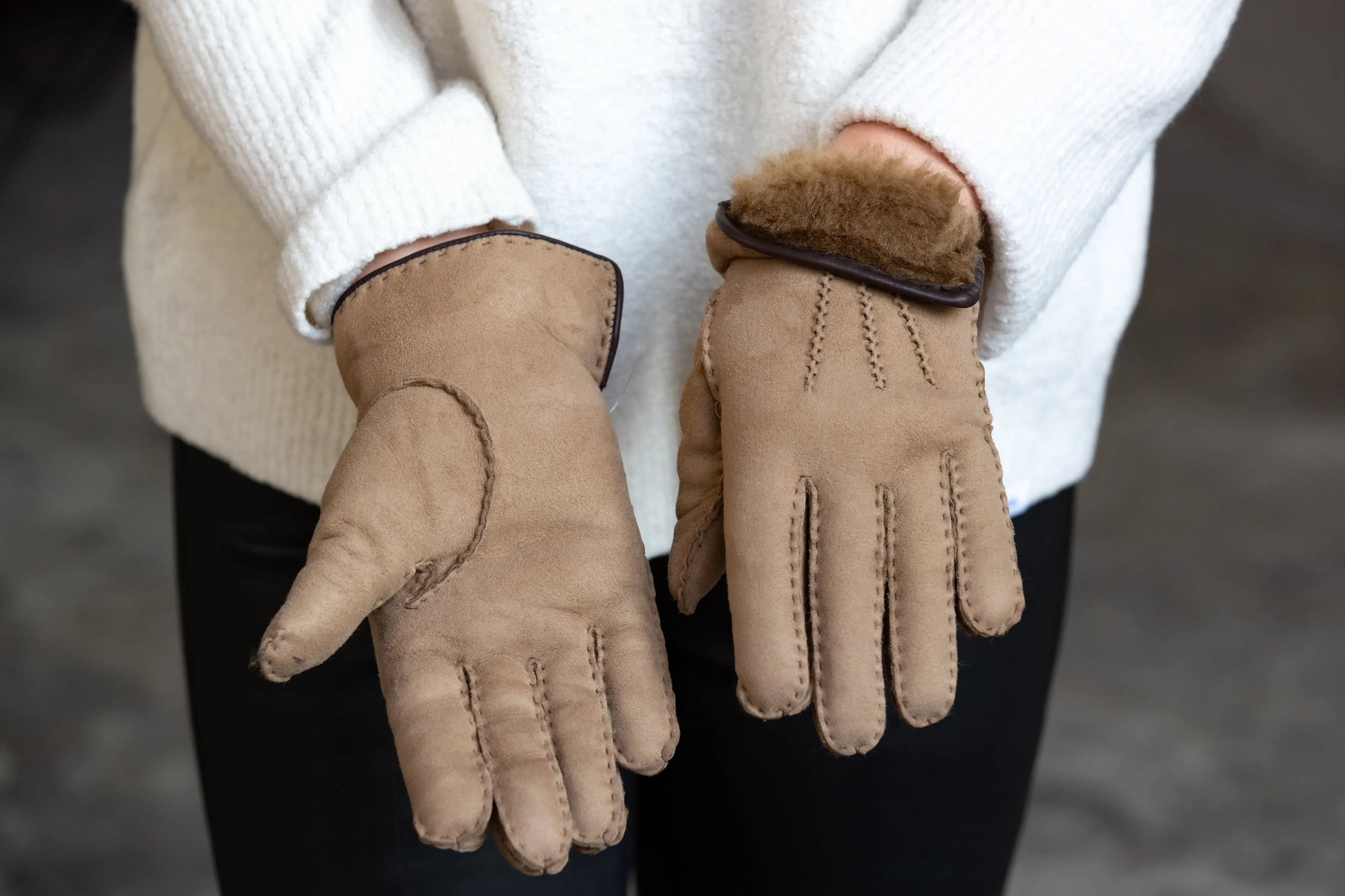 curly lammfell handschuhe damen Lammfell Fingerhandschuhe Braun/Anthrazit Gr. 8-11