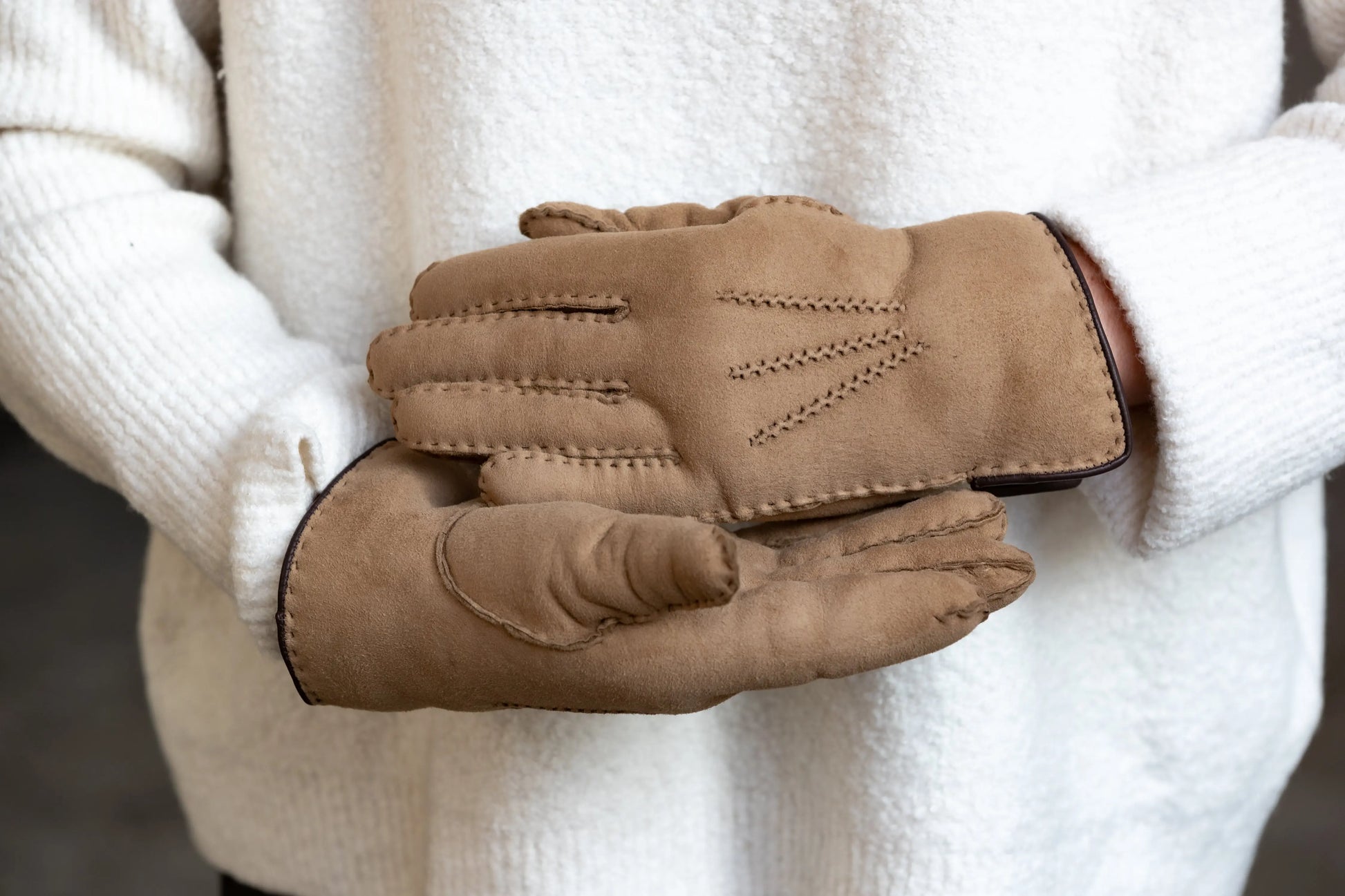 Lammfell Fingerhandschuhe Braun/Anthrazit Gr. 8-11