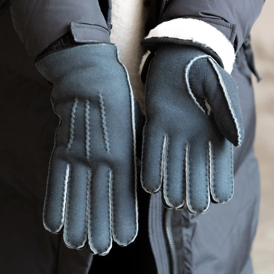 Lammfellhandschuhe braun oder anthrazit (Fingerhandschuhe)