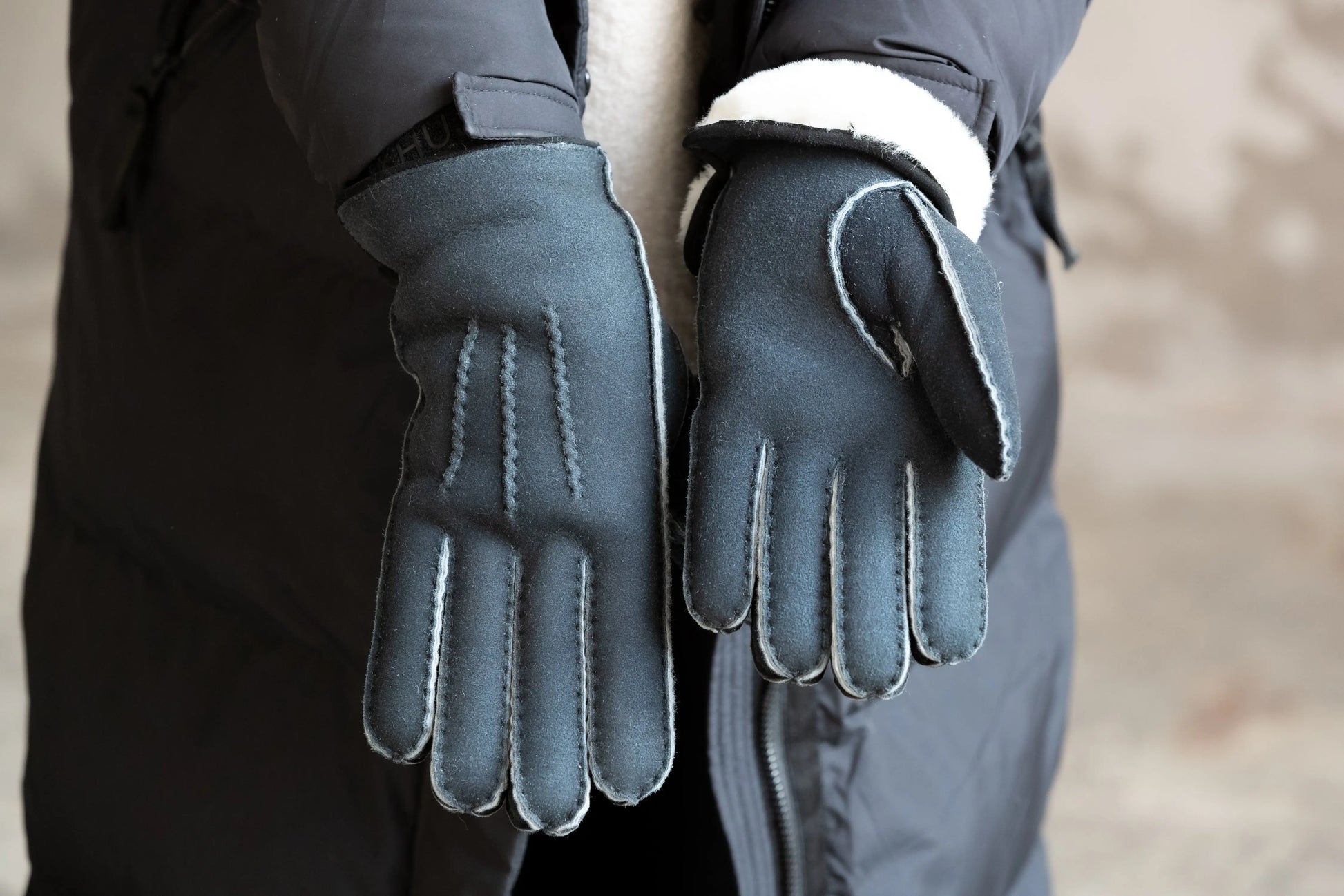 Lammfell Fingerhandschuhe Braun/Anthrazit Gr. 8-11