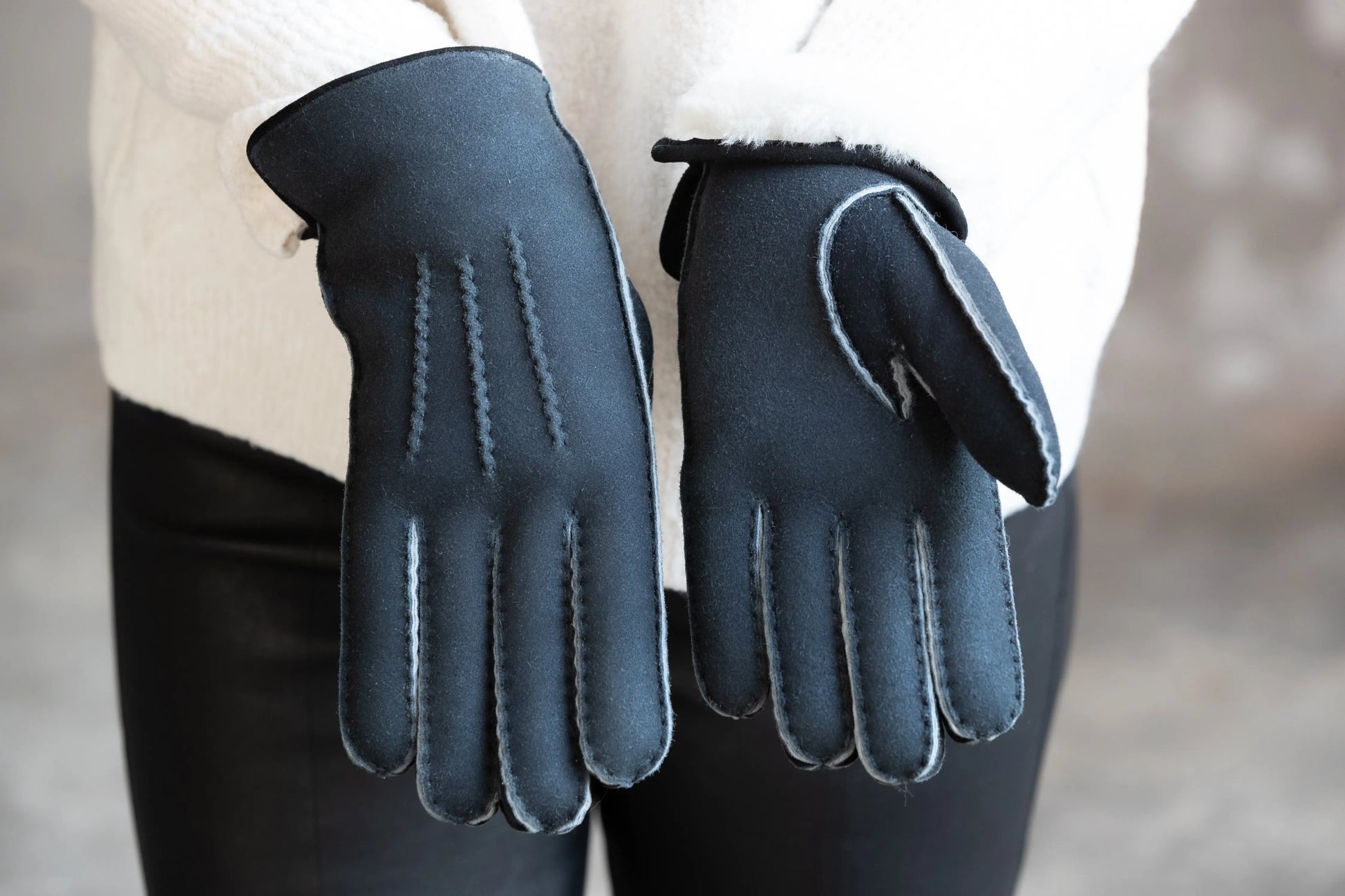 Lammfell Fingerhandschuhe Braun/Anthrazit Gr. 8-11