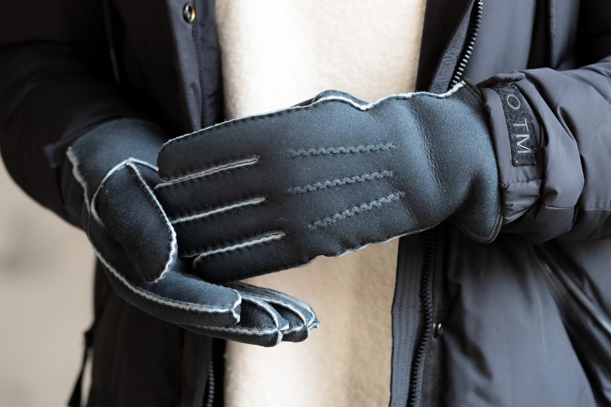 Lammfell Fingerhandschuhe Braun/Anthrazit Gr. 8-11
