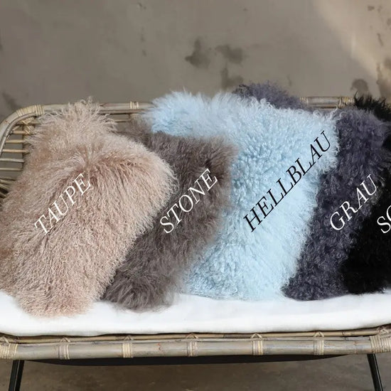 Tibet Lammfellkissen Taupe