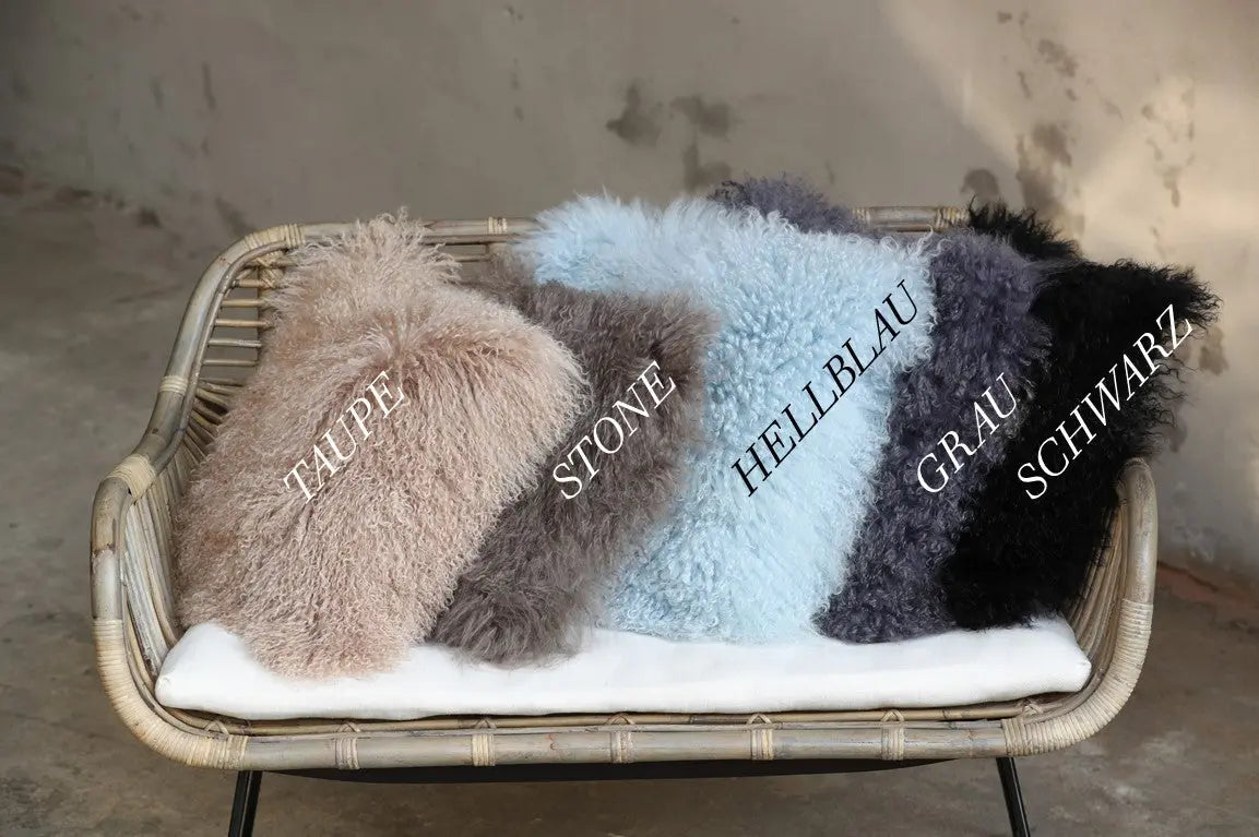 Tibet Lammfellkissen Taupe