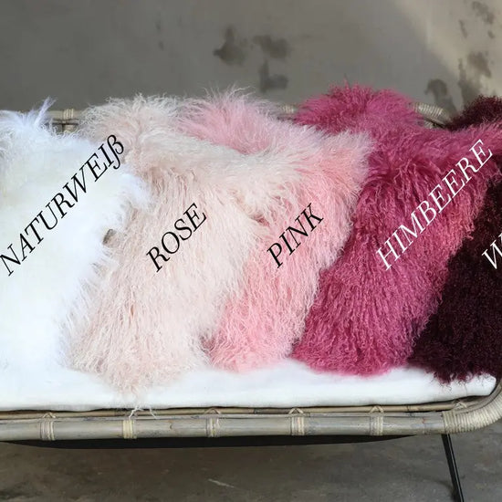 Tibet Lammfellkissen Himbeere