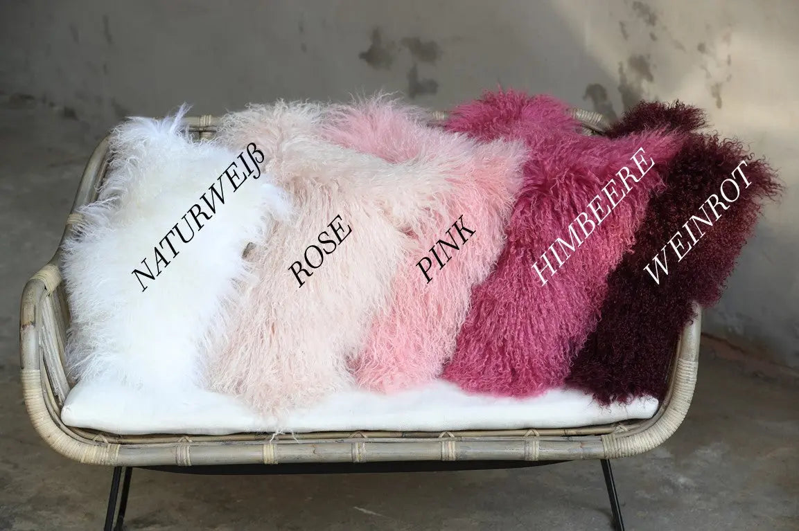 Tibet Lammfellkissen Himbeere