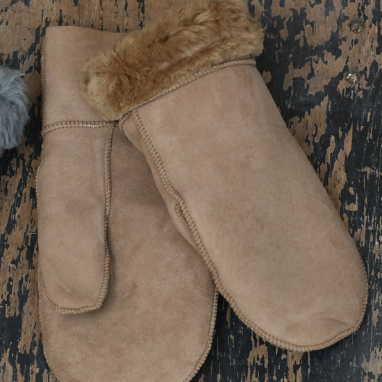 Lammfellhandschuhe braun oder grau (Fäustlinge)