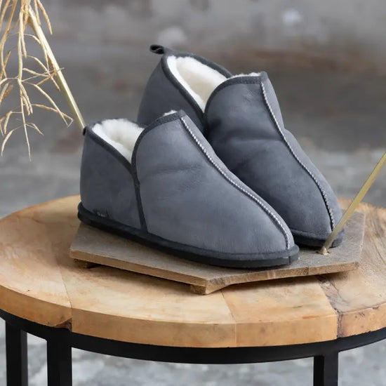 Lammfell Hausschuhe Lian l Grau/Blau l Gr. 42-47