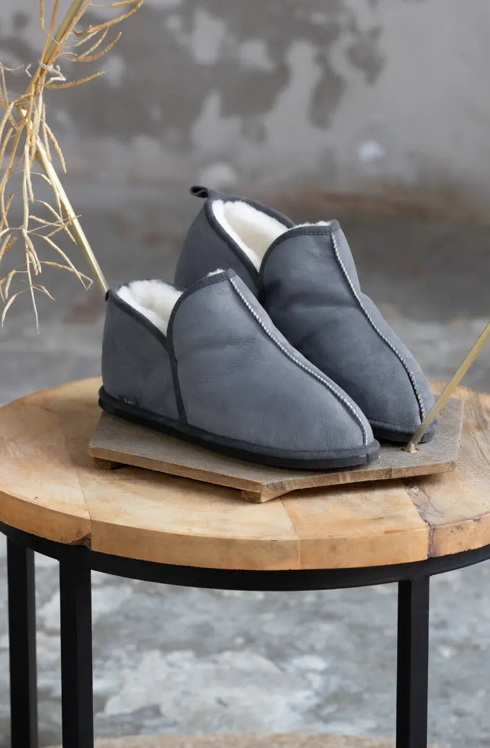 Lammfell Hausschuhe Lian l Grau/Blau l Gr. 42-47