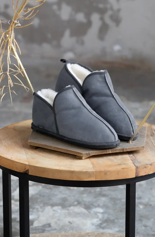 Lammfell Hausschuhe Lian l Grau/Blau l Gr. 42-47