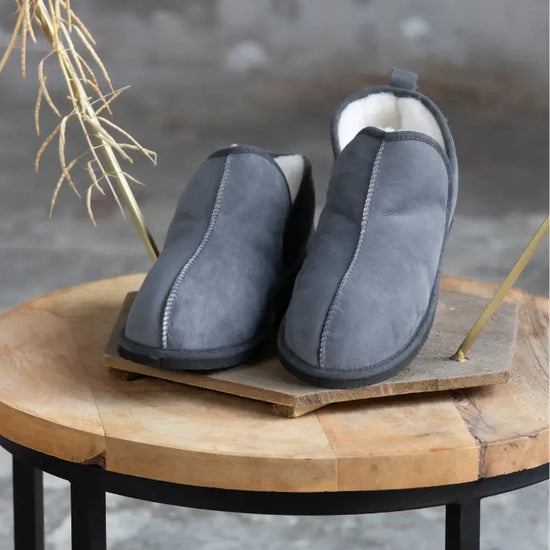 Lammfell Hausschuhe Lian l Grau/Blau l Gr. 42-47