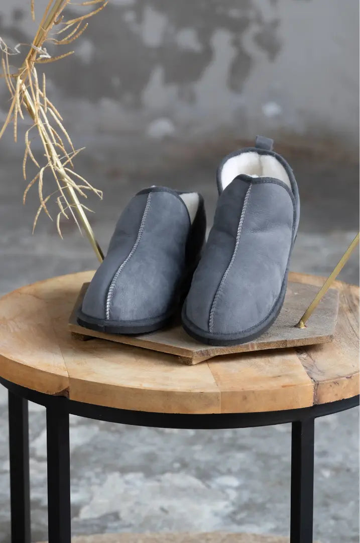 Lammfell Hausschuhe Lian l Grau/Blau l Gr. 42-47