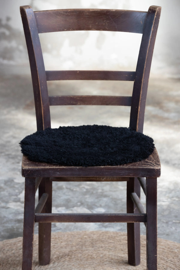 Lammfell Sitzauflage Curly Rund Schwarz ca. Ø 35 cm - Waschbar