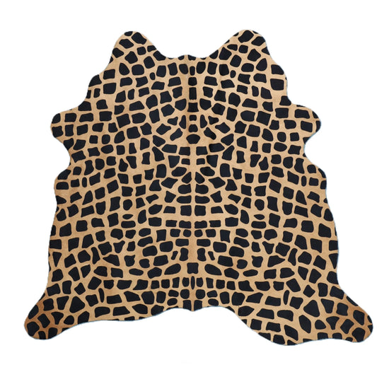 Kuhfell Braun Schwarz (1417) mit Giraffen-Druck