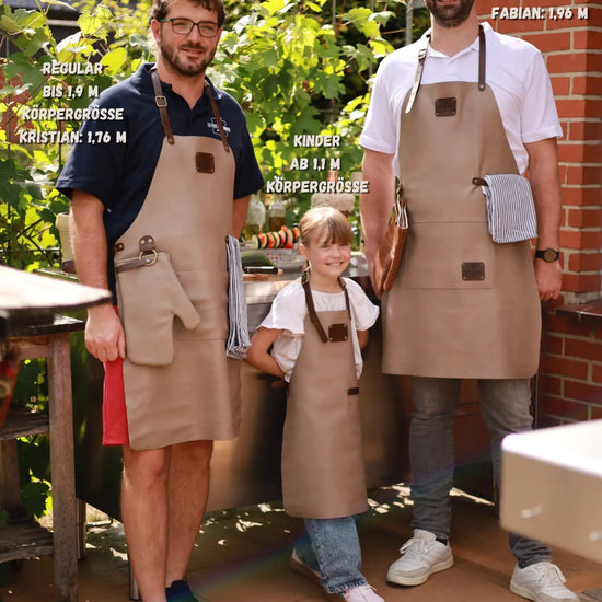 Premium Leder-Grillschürze Smokegrau mit Personalisierung | extra Lang für über 1,9m  Gerberei Birke Fellshop