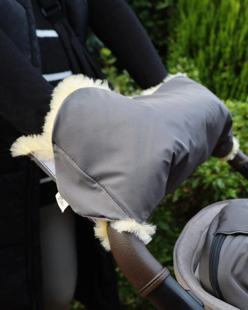 Baby- Kinderwagen-Handwärmer mit Lammfellfutter Gerberei Birke Anthrazit