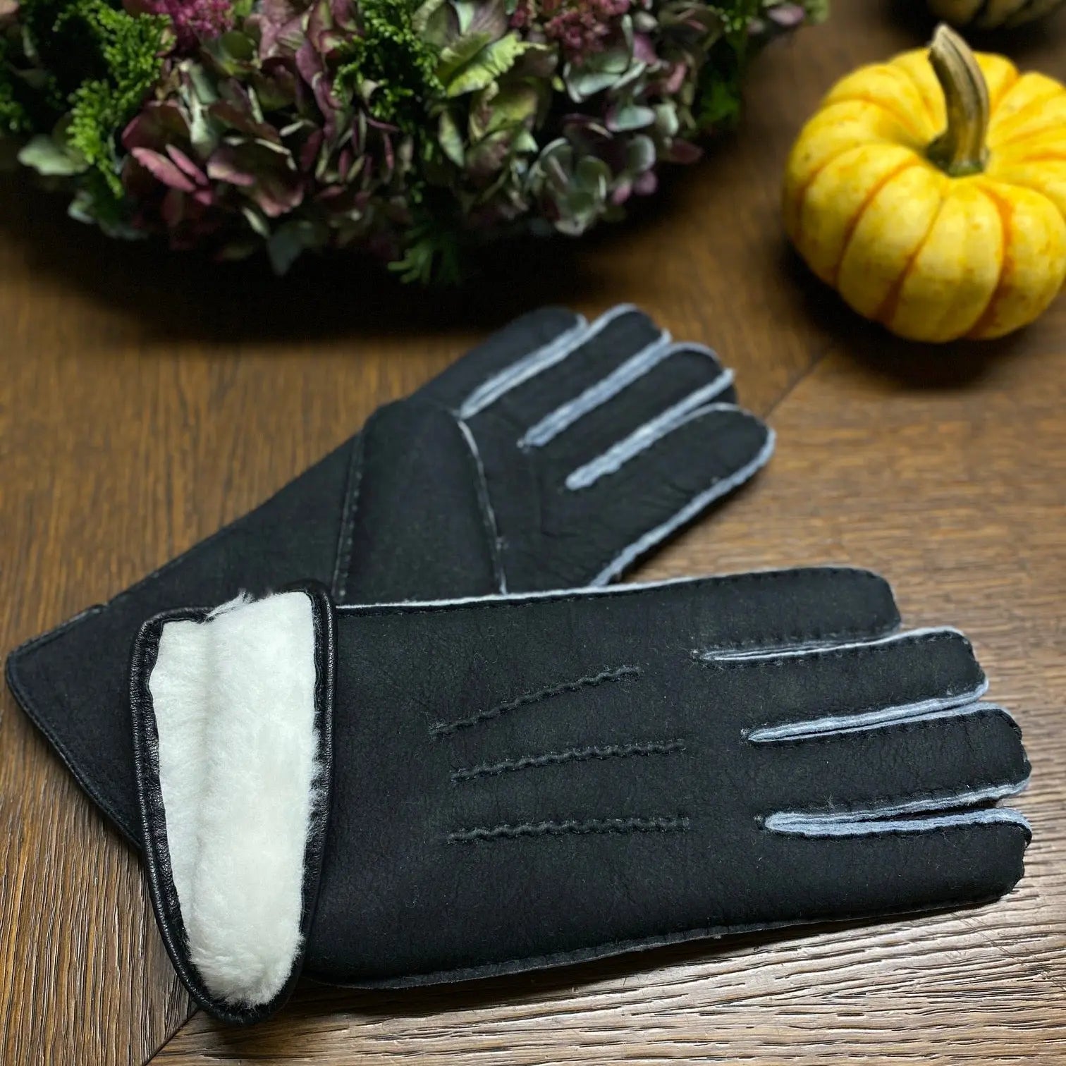 Lammfell Fingerhandschuhe Braun/Anthrazit Gr. 8-11