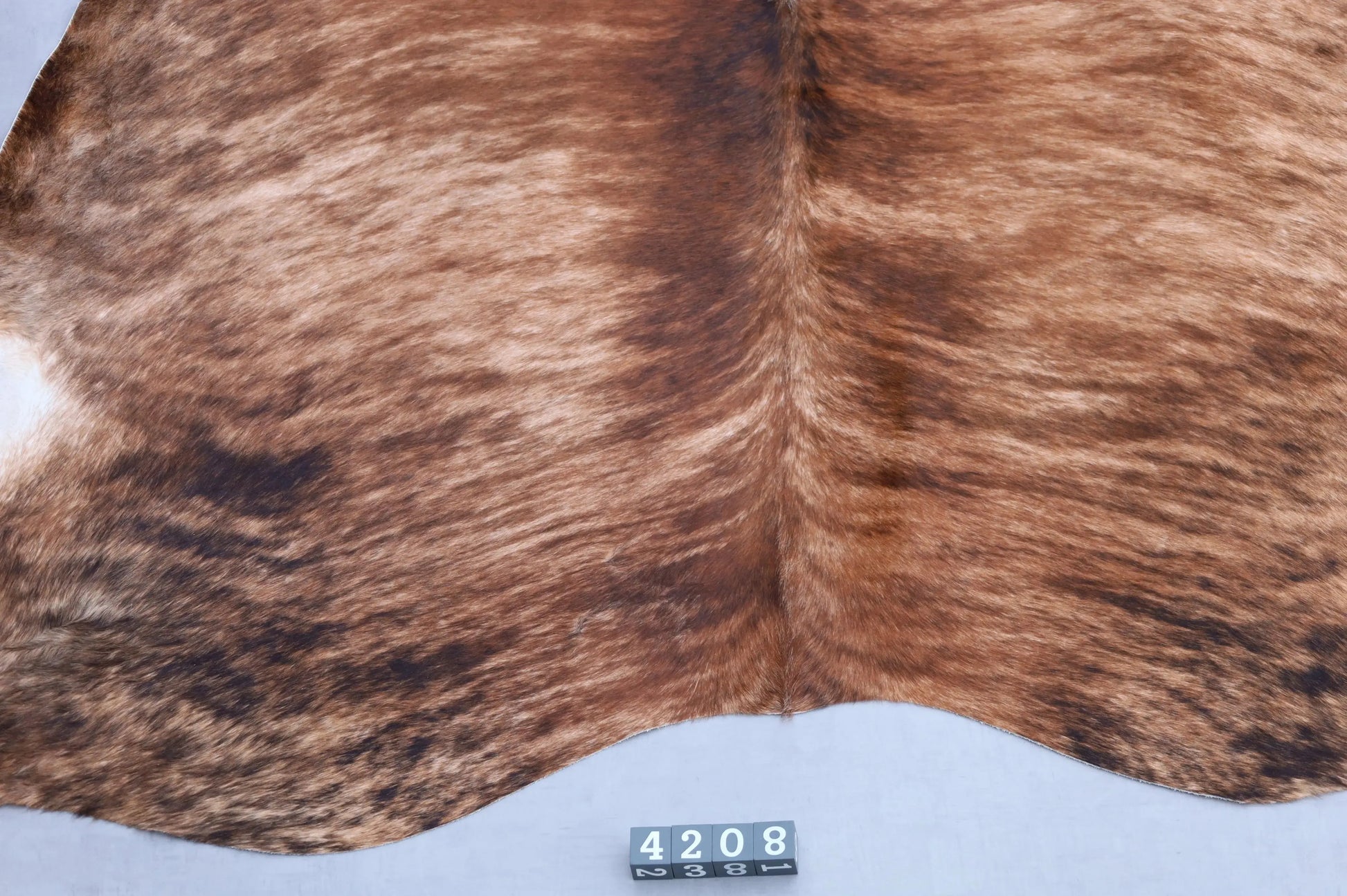 Kuhfell Braun Schwarz Beige getigert (4208) XXL 4-5 qm  Gerberei Birke Fellshop: Nahaufnahme Rückenende